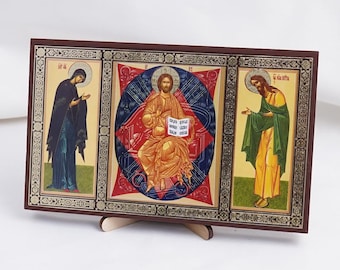 Deisis JESUS Christ, THEOTOKOS, JOHN The Baptist Icon, Personalized Icons, Handmade Orthodox Icon Of Christ Pantocrator, Orthodox Home Decor