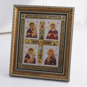 FOUR Icons MOTHER Of GOD, Personalized Icon, Orthodox Handmade Icon Of Crucifixion Of Christ, Christian Icons, Byzantine Icons, 11x13 Icon
