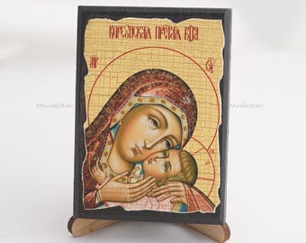 Icon Of MOTHER Of GOD Of KORSUN, Christian Icons, Handmade Greek Orthodox Icon Of Mother Of God, Religious Home Decor, Wood Icons