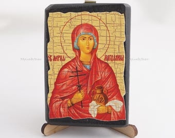 Icon Of SAINT MARY MAGDALENE, Christian Icons, Handmade Greek Orthodox Icon Of Saint Mary, Religious Home Decor, Wood Icons