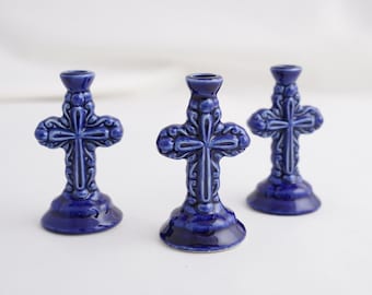 Blue Ceramic Candle Holder, Mini Candle Holder, Ceramic Candle Holder Art Deco, Thin Taper Candle Holder, Candle Holders For Thin Candles