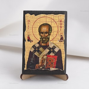 Icon Of SAINT NICHOLAS, Christian Icons, Handmade Greek Orthodox Icon Of Saint Nicholas, Religious Home Decor, Wood Icons