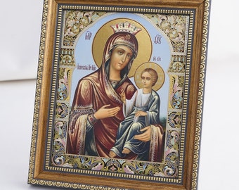 Ikone Unserer Lieben Frau von IVERON, personalisierte Ikone, Heilige Ikone, handgemachte Ikonen, Christliche Ikonen, Byzantinische Ikonen, 11x13 Ic on