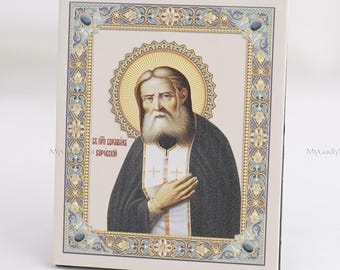 Icon Of SAINT SERAPHIM Of SAROV, Orthodox Handmade Icon Of Saint Seraphim, Christian Icons, Byzantine Icons, Orthodox Icon On Leather 4x4.7"