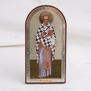 Icoon van Sint-Nicolaas, ovale iconen, handgemaakt orthodox icoon van Sinterklaas, orthodoxe iconen, decor icoon interieur 3,4 x 6,7&quot;