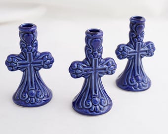 Blue Ceramic Candle Holder, Mini Candle Holder, Ceramic Candle Holder Art Deco, Thin Taper Candle Holder, Candle Holders Thin Candles