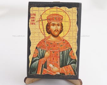 Icon Of SAINT CONSTANTINE The GREAT, Christian Icons, Handmade Greek Orthodox Icon Of Saint Constantine, Religious Home Decor, Wood Icons
