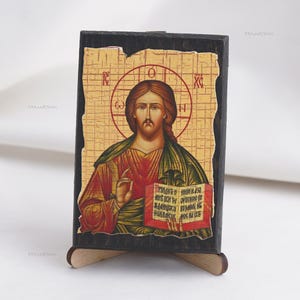 Icon Of JESUS CHRIST, Christian Icons, Handmade Greek Orthodox Icon Of Christ The Saviour, Religious Home Decor, Wood Icons