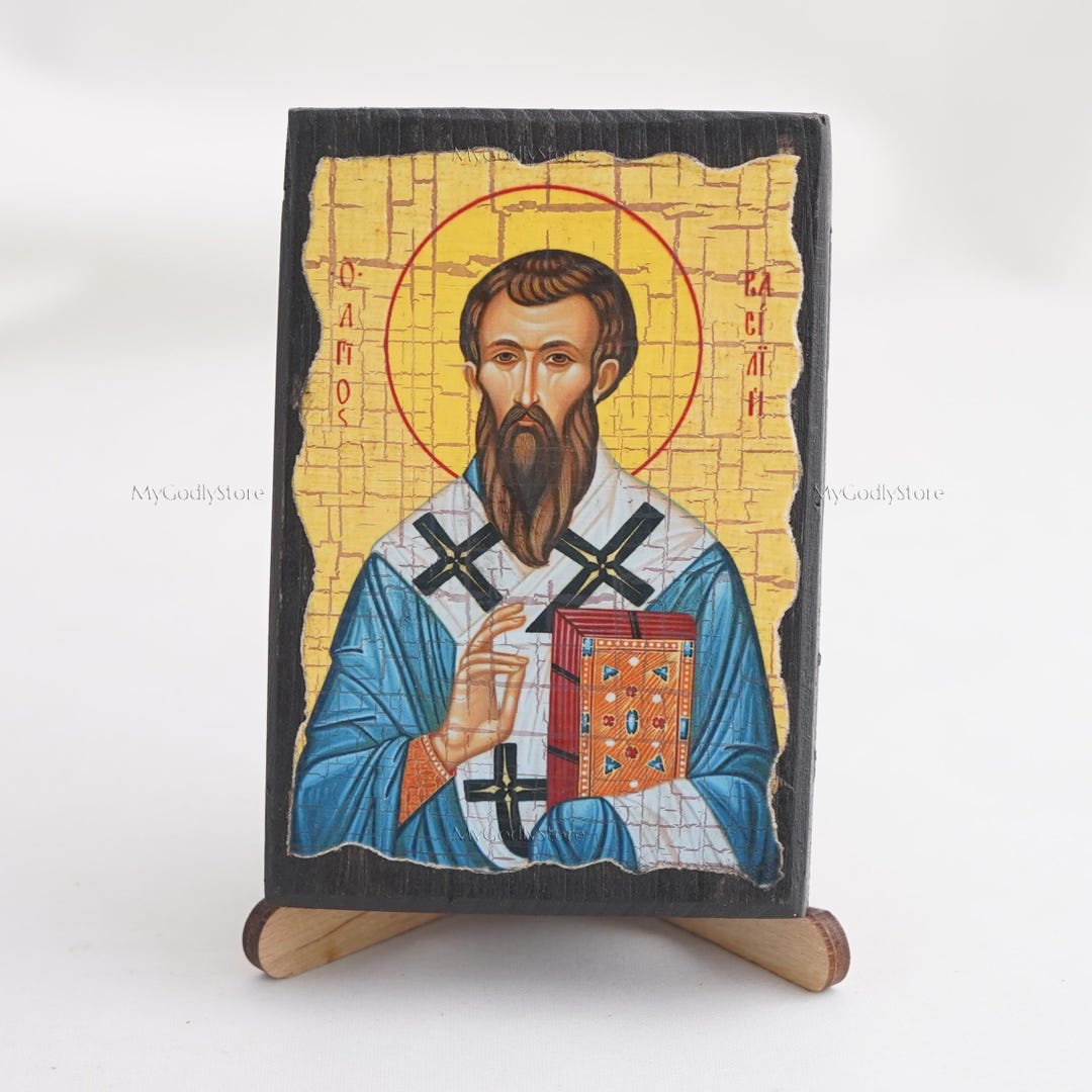 Icon of SAINT BASIL the GREAT, Christian Icons, Handmade Greek Orthodox ...