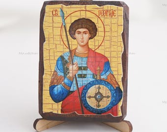 Icon Of SAINT GEORGE, Christian Icons, Handmade Greek Orthodox Icon Of Saint George, Religious Home Decor, Wood Icons