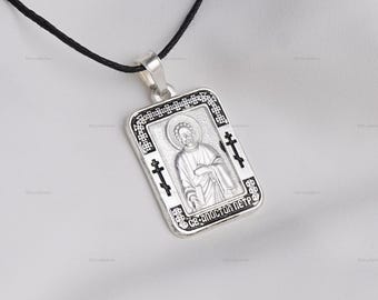 Naszyjnik z wisiorkiem z ikoną prawosławną ŚW. PIOTRA, biżuteria męska, biżuteria religijna, biżuteria na prezent dla niego