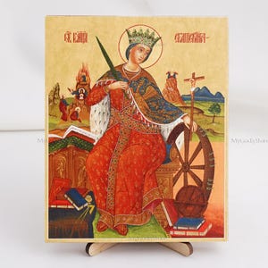 Icon Of SAINT MARTYR CATHERINE, Icon On Canvas, Handmade Orthodox Icons Of Saint Catherine, Orthodox Icons, Christian Icons 5.1&quot;x6.3