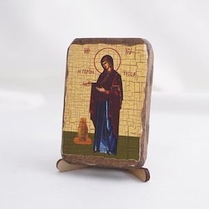 GERONTISSA Icon Of The MOTHER Of GOD, Christian Icons, Handmade Greek Orthodox Icon Of Theotokos, Religious Home Decor, Wood Icon
