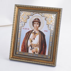 Holy NOBLE PRINCE GLEB Icon, Personalized Icon, Orthodox Handmade Icon Of Saint Prince Gleb, Christian Icon, Byzantine Icon, 11x13 Icon