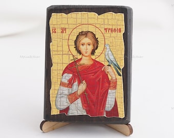 Handmade Saint Tryphon Icon, Greek Orthodox Wood Decor