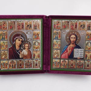 Diptych Icon Of Kazan MOTHER Of GOD And Jesus CHRIST, Handmade Icons Of Theotokos And Jesus Christ, Foldable Icon, Orthodox Diptych 7.9x4.5&quot;