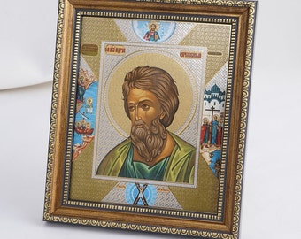 SAINT ANDREW DER APOSTEL Ikone, personalisierte Ikone, Heiliger Andreas, silberne handgemachte Ikonen, christliche Ikonen, byzantinische Ikonen, 11x13 Ikone