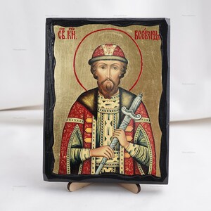 Icon Of SAINT PRINCE VSEVOLOD, Christian Icons, Handmade Orthodox Icon Of Saint Vsevolod, Home Decor, Wood Icons 5.1x6.7 inch