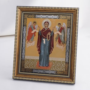 Icon Of Mother Of God &quot;THE UNBREAKABLE WALL&quot;, Personalized Icon, Orthodox Handmade Icon Of The Mother Of God, Christian Icon, Byzantine Icon