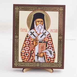 SAINT NEKTARIUS Orthodox Icon, Personalized Icon, Handmade Orthodox Icon Of Saint Nektarii, Orthodox Icon, Religious Icon Home Decor