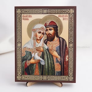 Icon Of Saints PETER & FEBRONIA Of MUROM, Personalized Icons, Handmade Orthodox Icon Of Saints, Orthodox Icons, Icon Home Decor