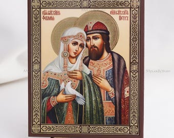Icon Of Saints PETER & FEBRONIA Of MUROM, Personalized Icons, Handmade Orthodox Icon Of Saints, Orthodox Icons, Icon Home Decor
