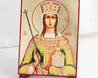 Icon Of Saint TAMARA QUEEN Of GEORGIA, Christian Icons, Handmade Orthodox Icon Of Saint Tamara, Home Decor, Wood Icons 6.7x9 inch