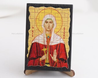 Handmade Saint Christina Icon, Greek Orthodox Wood Plaque