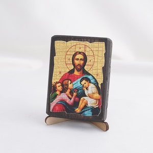 CHRIST BLESSING The CHILDREN Icon, Christian Icons, Handmade Orthodox Icon Of Blessing The Children, Religious Home Decor, Wood Icons