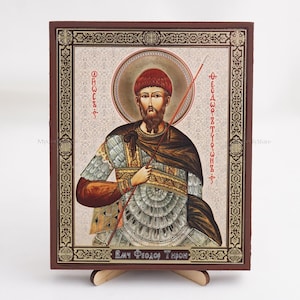 SAINT THEODORE TIRON Orthodox Icon, Personalized Icon, Handmade Orthodox Icon Of Saint Theodore, Orthodox Icon, Religious Icon Home Decor