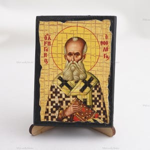 Icon Of SAINT GREGORY, Christian Icons, Handmade Greek Orthodox Icon Of Saint Gregory, Religious Home Decor, Wood Icons