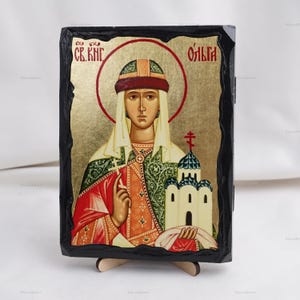 Icon Of SAINT OLGA, Christian Icons, Handmade Orthodox Icon Of Saint Princess Olga, Home Decor, Wood Icons 5.1x6.7 inch