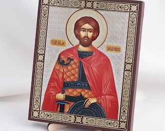 SAINT ALEXANDER NEVSKY Ikone, personalisierte Ikone, handgemachte kyrillische Ikone des Heiligen Prinzen Alexander Nevsky, kybernetische Ikonen-Inneneinrichtung