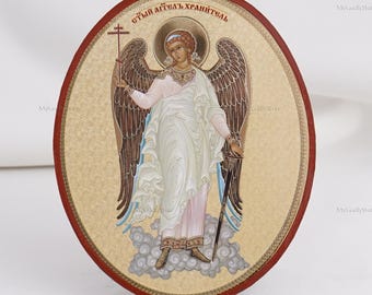 Icon Of GUARDIAN ANGEL, Oval Icons, Handmade Orthodox Icon Of Saint Angels, Orthodox Icons, Icon Home Decor 5.1x6.3"