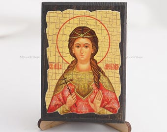 Icon Of SAINT LOVE, Christian Icons, Handmade Greek Orthodox Icon Of Saint Martyr Love, Religious Home Decor, Wood Icons