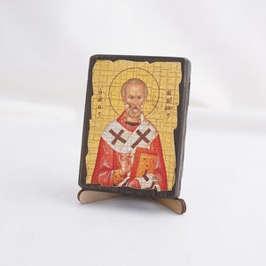 Icon Of SAINT NICHOLAS, Saints Icon, Christian Icons, Handmade Greek Orthodox Icon Of St. Nicholas, Religious Home Decor, Wood Icons