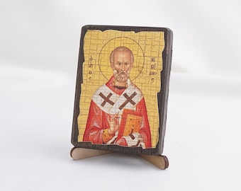 Ikona ŚW. MIKOŁAJA, Ikona Świętych, Ikony Chrześcijańskie, Ręcznie Robiona Grecka Prawosławna Ikona Św. Mikołaja, Religijny Wystrój Domu, Drewniane Ikony