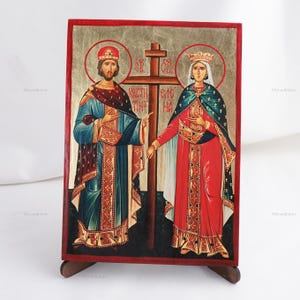 Icon Of SAINTS CONSTANTINE And HELEN, Christian Icons, Handmade Orthodox Icon Of Saint Constantine & Helen, Home Decor, Wood Icons, 6.7x9 in