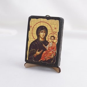 Icon Of MOTHER Of GOD, Saints Icon, Christian Icons, Handmade Greek Orthodox Icon, Religious Home Decor, Icon On Wood Plaque