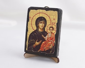 Icon Of MOTHER Of GOD, Saints Icon, Christian Icons, Handmade Greek Orthodox Icon, Religious Home Decor, Icon On Wood Plaque