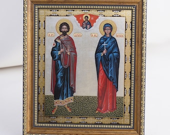 HEILIGER Märtyrer ADRIAN und NATALIA Ikone, personalisierte Ikone, Heiliger Adrian & Natalia, handgemachte Ikonen, Christliche Ikonen, Byzantinische Ikonen, 11x13 Ic on