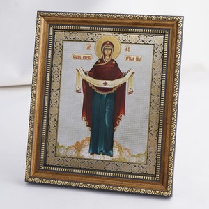 Icon Of The INTERCESSION Of The Blessed VIRGIN MARY, Personalized Icon, Orthodox Handmade Icon Of Theotokos, Christian Icon, Byzantine Icon