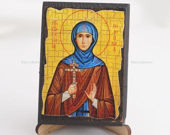 Icon Of SAINT EUPHROSYNE, Christian Icons, Handmade Greek Orthodox Icon Of Saint Euphrosyne, Religious Home Decor, Wood Icons