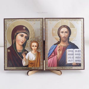 Orthodox Icon Diptych, KAZAN Mother Of GOD & CHRIST The Saviour Icon, Handmade Orthodox Icon Of Mother Of God, Religious Icon, Home Decor
