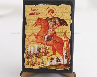 Icon Of SAINT DEMETRIUS, Christian Icons, Handmade Greek Orthodox Icon Of Saint Demetrius Of Thessaloniki, Religious Home Decor, Wood Icons