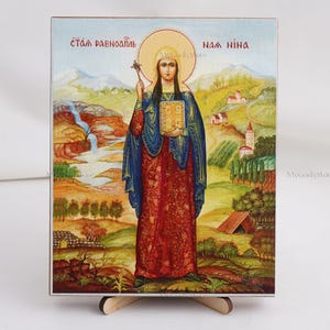 Icon Of SAINT NINA, Icon On Canvas, Handmade Orthodox Icon Of Saint Martyr Nina Equal to Apostles, Orthodox Icons, Icon Home Decor 5.1&quot;x6.3