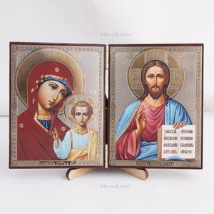 Orthodox Icon Diptych, KAZAN Mother Of GOD & CHRIST The Saviour Icon, Handmade Orthodox Icon Of Mother Of God, Religious Icon, Home Decor