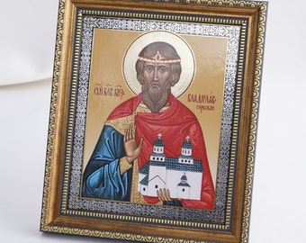 Icon Of SAINT VLADISLAV Of SERBIA, Personalized Icon, Orthodox Handmade Icon Of Saint Stefan Vladislav, Christian Icon, Byzantine Icon,