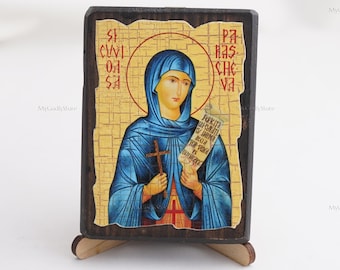 Handmade Saint Paraskeva Wood Icon, Greek Orthodox Decor