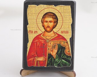 Icon Of SAINT EUGENE, Christian Icons, Handmade Greek Orthodox Icon Of Saint Martyr Eugene, Religious Home Decor, Wood Icons